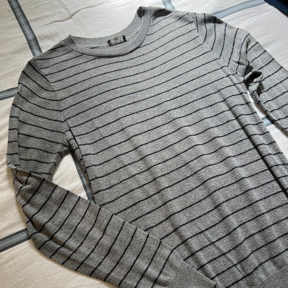 American Apparel Unisex Grey & Navy Striped Knit Lightweight Sweater